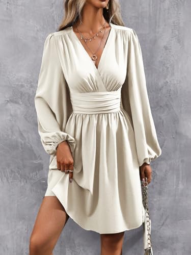 Image of SOLY HUX Women's Elegant Dress V Neck Long Sleeve High Waist Swing Prom Cocktail Short Dresses