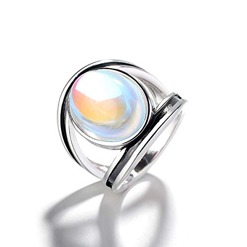 925 Sterling Silver Moon Moonstone Solitaire Ring For Women Gemstone Boho Jewelry Natural Moonstone Victorian Style (6) #TOP4