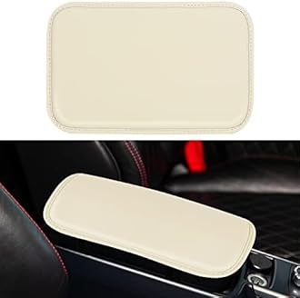 Amiss Auto Center Console Pad, PU Leather Car Armrest Seat Box Cover Protector, Universal Waterproof Non Slip Soft Center Console Armrest Pad for Most Vehicle, SUV, Truck, Car (Beige)