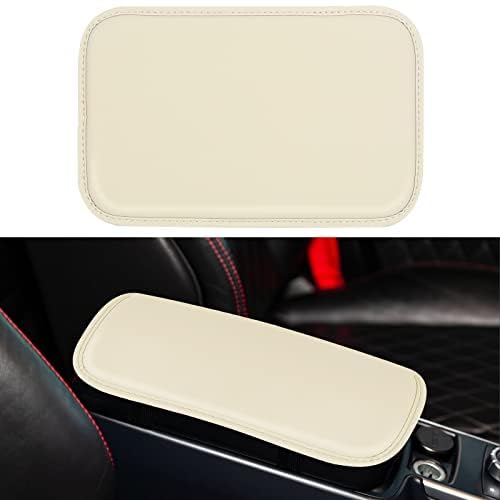 Amiss Auto Center Console Pad, PU Leather Car Armrest Seat Box Cover Protector, Universal Waterproof Non Slip Soft Center Console Armrest Pad for Most Vehicle, SUV, Truck, Car (Beige)