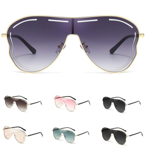 LVIOE Aviator Sunglasses for Women Men Oversized Metal Aviator Sun Glasses Trendy Shield Shades UV400 Protection