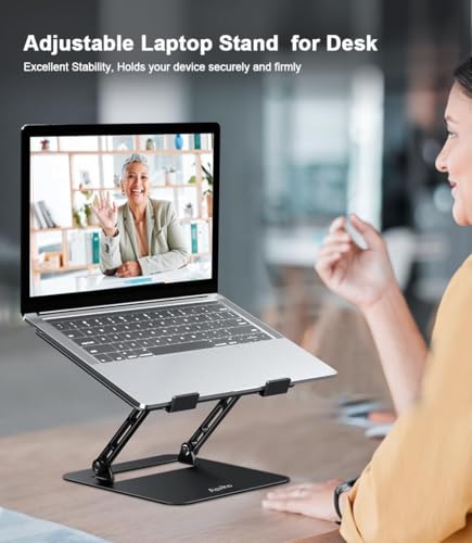Image of Aoviho Adjustable Laptop Stand for Desk, Portable Laptop Stand Holder and Riser, Foldable Aluminum Notebook Computer Stand for MacBook Air Pro HP Lenovo Dell Samsung Chromebook, 10-15.6 inch, Black