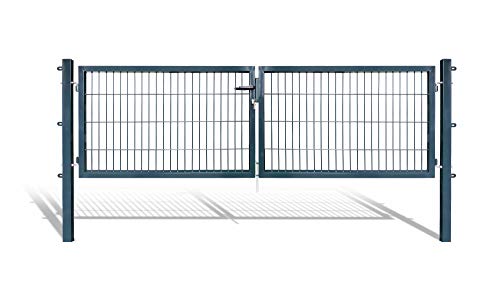 Doppelflügeltore für Stabmattenzaun, grün oder anthrazit, verschiedene Höhen wählbar - inklusive Pfosten und passenden Anschlussstücken (Doppeltor H 80 x B 300 cm, anthrazit)
