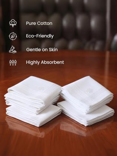 Image of LANE LINEN Handkerchief for Men - 100% Pure Cotton White Hankies - Soft, Absorbent & Comfortable - Perfect for Daily Carry, Office & Travel - 41cm x 41cm