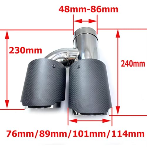 Punta de escape forma H doble salida de acero inoxidable y carbono mate 2 Uds 2