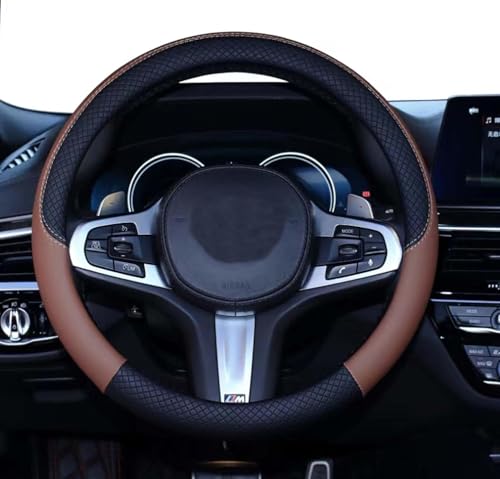 Image of Auto Oprema Car Dual Tone Steering Wheel Cover - Leather, Breathable, Anti Slip (Black-Tan) Customise Fitting for Alto