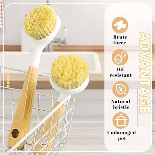 Image of Dish Brush with Handle, Long and Short Handle Kitchen Scrub Brushes with Tough Bristles, Natural Dish Scrubber Brush for Dishes, Pans, Pots and Kitchen Sink Cleaning, 2 Pack White