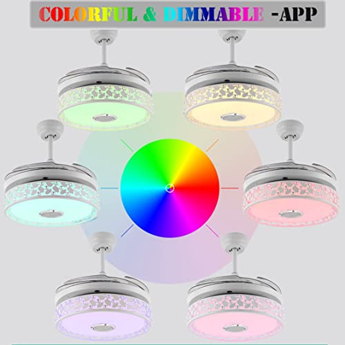 Fandian 42'' Modern Ceiling Fan With Light Smart Bluetooth Speaker White Chandelier With 7 Rgb Colors, Remote Control Retractable Fandelier, Dimmable Led Lighting For Dining Bedroom #TOP4