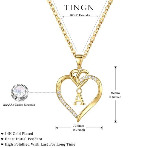 TINGN Heart Initial Necklaces for Women Girls, 14K Gold Plated Cubic Zirconia Heart Initial A-Z Pendant Necklace Dainty Heart Necklaces for Women Teen Girls Jewelry Gifts - Image 6