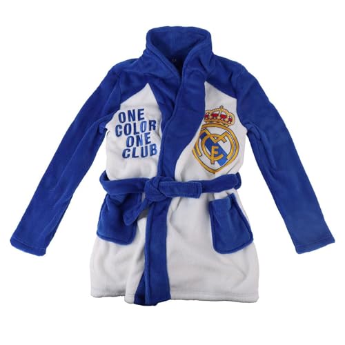 CERDÁ LIFE'S LITTLE MOMENTS Batín Coral Fleece Aplicaciones Real Madrid Niños – Bata de Casa Oficial Infantil, Diseño Exclusivo con Escudo, 10 Años