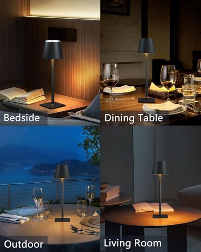 Cordless Table Lamp Rechargeable Lamps: 6000mAh Battery Operated Table Lamp Outdoor Waterproof, Touch Control, Portable Wireless Desk Lamp for Dinner/Bedroom/Restaurant(Black 2 Pack) - Image 3