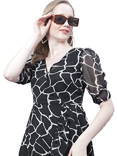 Image of Mini & Ming Women's Black Check Printed Wrap Midi Dress