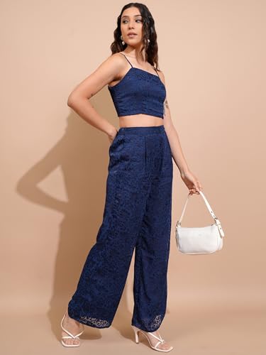 Image of Tokyo Talkies Women's Sleeveless Shoulder Straps Self Design Co-Ords| Stylish Co-Ords | Party Co-Ords