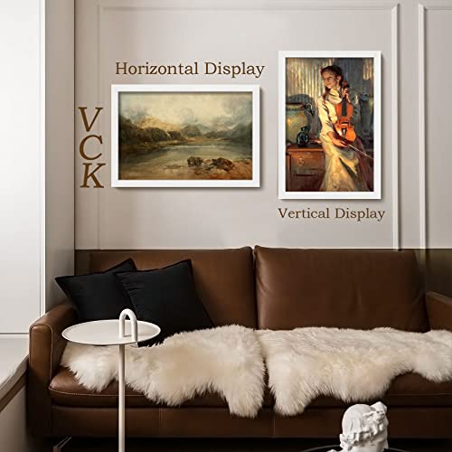 Image of VCK 16x24 Poster Frame Solid Wood White 3 Pack Picture Frames 16 x 24 Inches with Wall Mounting Hanging