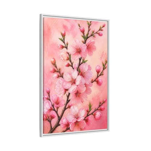 Toile cerisier japonais rose 60x90 cm avec cadre blanc vertical