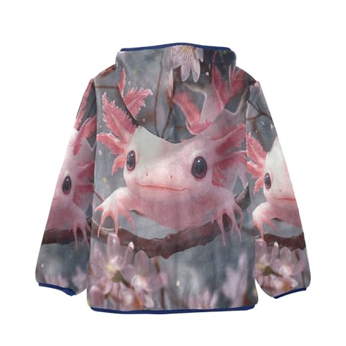 Kawaii Pink Axolotl Cherry Blossoms Toddler Fleece Jacket Girl Boys Hooded Fleece Jacket Coat2