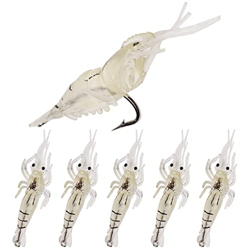 LSHEL Sseñuelos Pesca Mar 20 Piezas Realista Suave Falso Camarón Cebo con Gancho, 20 Paquetes, 5cm Cover