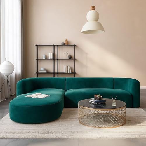 Image of Modern Classic L Shape Sectional Sofa Set, Chesterfield Style 4 Seater Sofa Set with Pillows for Living Room, Bedroom and Office and Hallway Colour (L-Shape Left Chaise Teal Green)