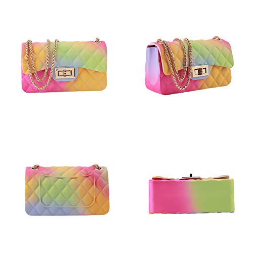Women Rainbow Handbags Jelly Purse Candy Color Quilted Crossbody Shoulder Bag3