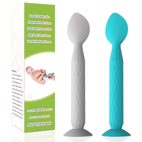 Image of Youngso Diaper Cream Spatula - Diaper Cream Applicator with Suction Cup Base - Hygienic and Easy to Clean -Butt Spatula for Baby Essentials -Baby Shower Gifts - 2 Pack, Blue & Gray