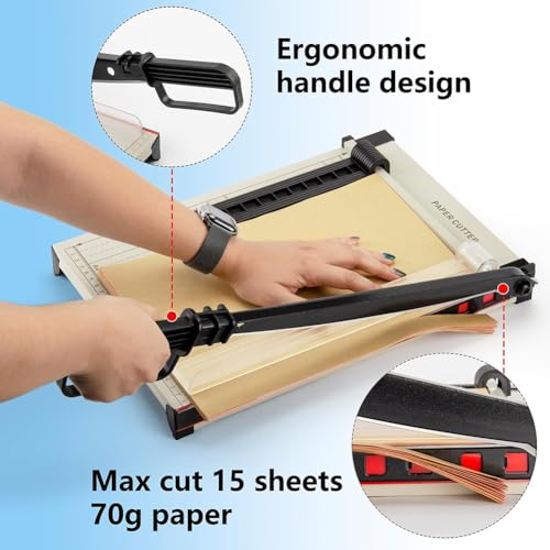 Coupe-papier A4, massicot robuste avec protection de sécurité, capacité de 12 feuilles, guide magnétique, base en métal pour carton, vinyle, travaux manuels et photos