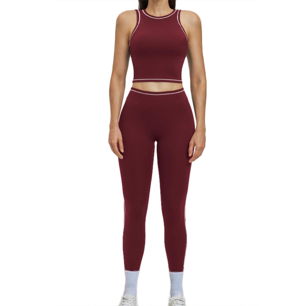 JPXJGT Women Workout Gym Sets Sports Bra Compression Gym Legging Fitness Active Wear Set(Size:M,Color:Red)