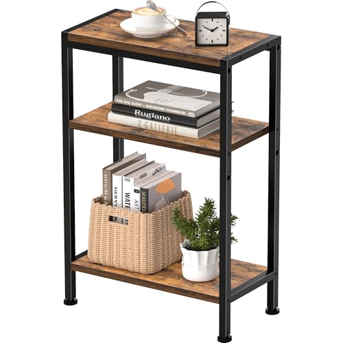 Mesita Auxiliar Estrecha,Madera Mesita noche Mesa Estantes Estrecha con Almacenamiento Mesilla Auxiliar para Sofá Espacios Estrechos Mesa Pequeña Sala Estar Dormitorio Cocina Balcón estudio 3 niveles