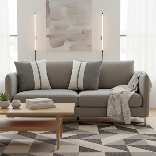 Vfuty Set of 2 Grey and Cream White Decorative Throw Pillow Covers 18x18 Inch Faux Leather and Velvet Patchwork Pillow Cover,Modern Farmhouse Pillow Case for Living Room Couch Bed Boho Home Decor by Vfuty - Used condition - Image 2