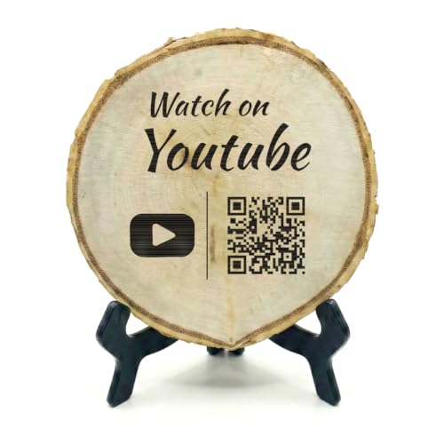 Watch on YouTube' Rustic Round Wood Custom QR Code Sign
