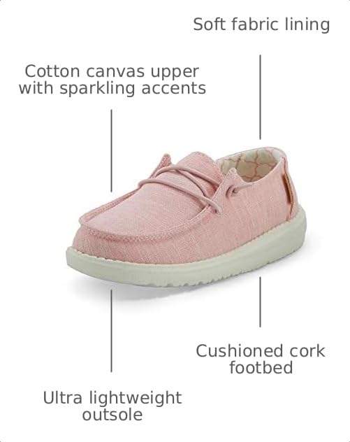 Image of HEYDUDE Girl's Wendy Youth Linen Cotton Candy Size 3 | Girl's Shoes | Girl's Lace Up Loafers | Comfortable & Light-Weight