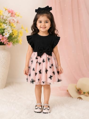 Image of TAGAS Baby Girl's Elegant and Sweet Mesh Splicing Dress for Party || Frock for Girls || Short Sleeve Dress for Girls ||Fency Dress||(KD-134)