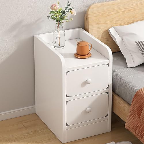 Mesilla De Noche Ultra Estrecha, Mini Mesita De Noche Pequeño, Minimalista Moderno, Mesa Auxiliar Con Cajón, 20cm/25cm/30cm/40cm, Para Salón Dormitorio Oficina ( Color : White Double Drawer , Size : 2
