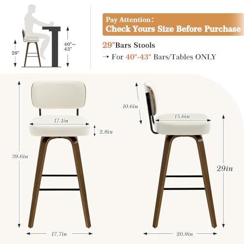 Butacos giratorios para bar Bekrvio, 29 pulgadas, tapizados en cuero sintético con respaldo y patas de madera curvada, estilo mid century moderno para isla de cocina o mostrador miniatura 2