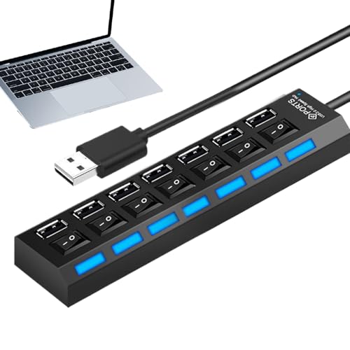 USB Hub for Laptop | High Speed Multi-Port Splitter - Portable USB Hub with Independent Button - for Video Editing Trading Desk Remote Work Travel Classroom Co-Working Space Studio