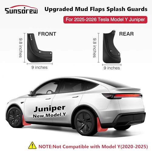Image of Sunsdrew Mud Flaps for Tesla Model Y Juniper 2025 2026 - All Weather Guard Splash Juniper Guards Mudguards - No-Drill 4PCS Model Y Juniper Fender Flares Accessories
