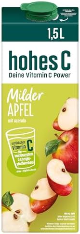 hohes C Milder Apfel (1 x 1,5l), 100% Saft, Apfelsaft, Vitamin C, ohne Zuckerzusatz laut Gesetz, weniger Säure, vegan