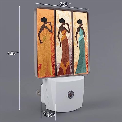 Image of Black Women Night Light Set of 2, African Girls Auto Sensor LED Dusk-to-Dawn Nightlights, Plug-in Sensor Lamp for Bedroom Bathroom Kitchen Hallway Stairs Decorative