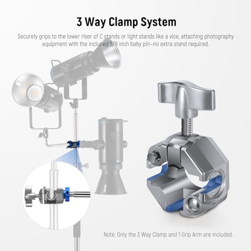 Image of NEEWER 3 Way Clamp with 4.1in /105mm 5 /8 inch Baby Pin Stud for 1 inch-1.4 inch /25-35mm Tube C Stand Boom Arm Grip Arm Photography Light Stand, Stainless Steel for LED Video Light Flash, Max Load 22lb /10kg, UA045