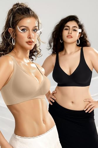 Image of Vertvie Jelly Wireless Bras for Women Push Up Plunge Seamless T-Shirt Bras No Underwire Supportive Full Coverage Bralettes