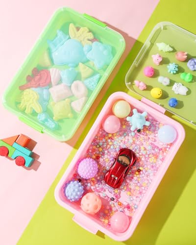 Image of Sensory Bin Sand Tray with Lid for Toddlers 2 Pcs 15in Portable Sandbox Toy Large Plastic Tray for Kids 3 4 5 6 Fill with Sand, Water, Beads, and More (Pink + Green)