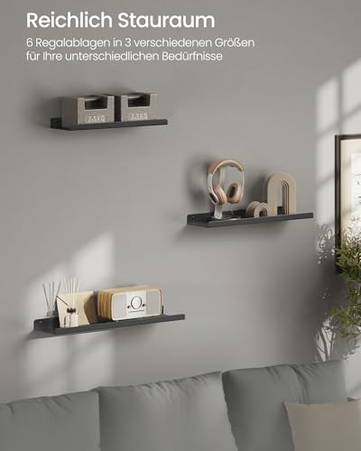 SONGMICS Wandregale aus Metall, 6er Set, Schweberegale, Industrie-Design, Wandboards, für Dekos, für Schlafzimmer, Küche, Badezimmer… – Ansicht 3