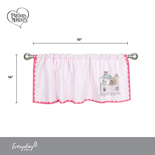 Everyday Kids Precious Moments Noah’s Ark Window Valance For Toddler And Baby Girls Animal Image Of Giraffes, Tigers And Elephants On The Ark With Pink Border - 60X15” Window Décor For Children #TOP5
