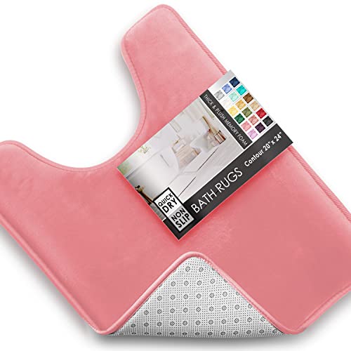 Clara Clark Bathroom Rugs, Velvet Memory Foam Bath Mat, Non-Slip, Machine Washable Bath Rugs - Dries Quickly, Ultra Soft Plush Bath Mats for Bathroom, 20 x 24, Coral Pink