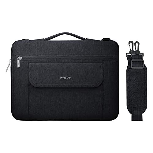 MOSISO 360 Protective Laptop Shoulder Bag Compatible with MacBook Pro 14 inch 2021,Compatible with MacBook Air/Pro,13-13.3 inch Notebook,Side Open Sleeve with Front Flip Pocket&Extendable Handle,Black
