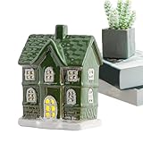 Genérico Casa Cerámica - Pueblo Porcelana Blanca Iluminado LED | Casita Velas, 12.5cm, para Repisa Chimenea Estante Exhibición, Decoración Hogar Vacaciones Regalo, Tamaños A/B/C