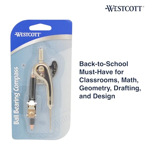 westcott nickel-plated ball bearing compass with pencil back-to-school school supplies classroom supplies draws circles up to 13 inches in diameter