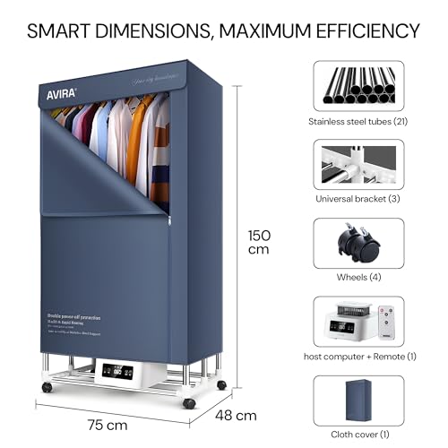 Image of Avira 2000W High-Speed Electric Cloth Dryer | Foldable & Portable with Remote | Dries 15kg Laundry in 60 Mins | Energy Efficient & Safe for Home Us