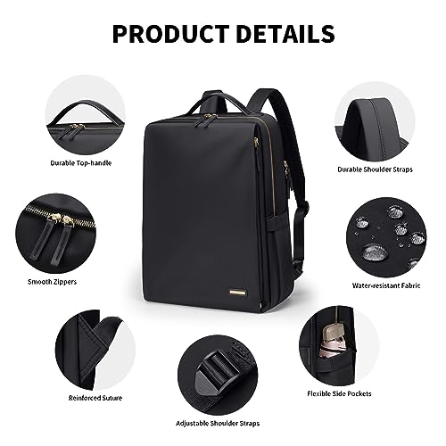 Stylish Laptop Backpack for Women Airline Approved Perfect for Work College and Travel Multi-Functional Casual Daypack Fits 15.6 Inch Notebook (Black)3