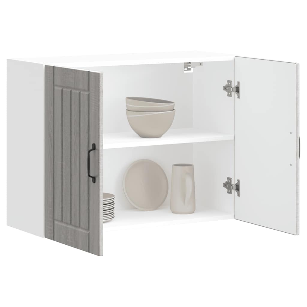 Lucca Küchen Hängeschrank Grau Sonoma, Holzwerkstoff, Wandmontage, Aufbewahrungsschrank mit Glastüren, 80x31x60cm, Moderner Vorratsschrank für Geschirr und Kochutensilien