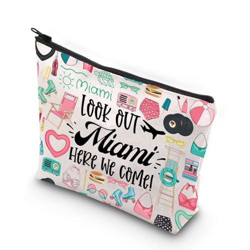 JNIAP Miami Makeup Bag Miami Trip Gifts Miami Florida Travel Bag Miami Bachelorette Gifts Miami Florida Beach Zipper Pouch (Look Out Miami)